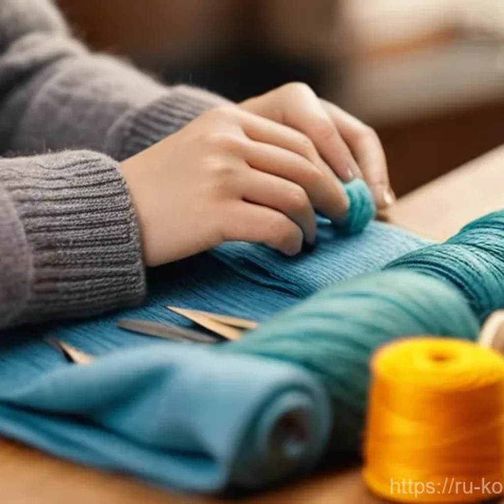 콩순이 캐릭터 인형 만들기 - **Prompt:** A cozy and warm close-up shot of an experienced female artisan's hands (in her late 30s)...