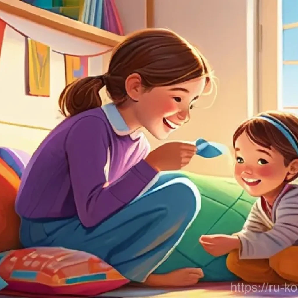 콩순이 콘텐츠 분석 - A whimsical and brightly colored illustration of Consuni and her younger sister Dooey, both dressed ...