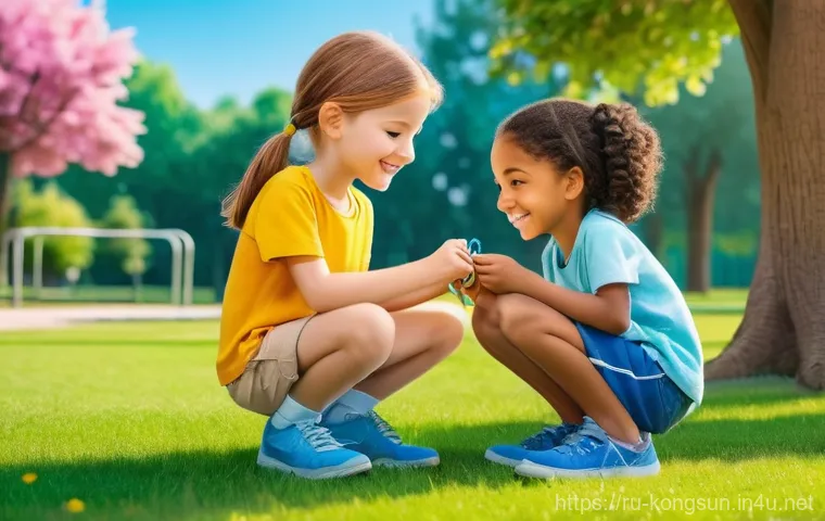 콩순이 콘텐츠 분석 - A whimsical and brightly colored illustration of Consuni and her younger sister Dooey, both dressed ...