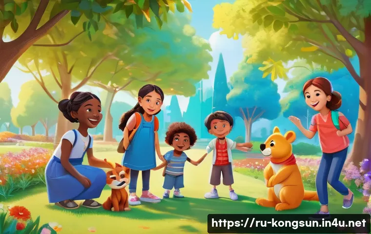 콩순이의 문화적 영향 - A colorful and heartwarming scene featuring the character Kopsuni, a friendly cartoon animal wearing...