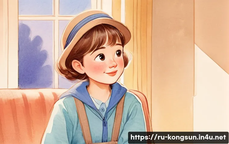 콩순이 팬 아트 - A warm and nostalgic fan-art scene created with traditional techniques: a gentle cartoon character p...