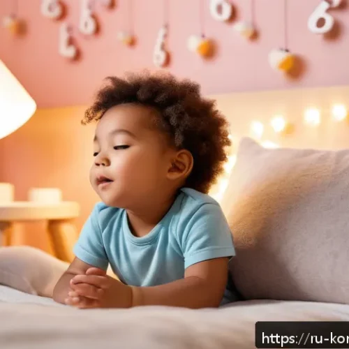 Home 17 콩순이 배경 음악 - A cozy evening scene in a softly lit children's bedroom featuring a toddler wearing a diaper peacefu...